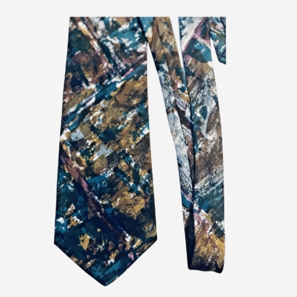 Garington Men’s Tie Abstract Multi-Color Brown Handmade In Italy 100% Silk 57" L